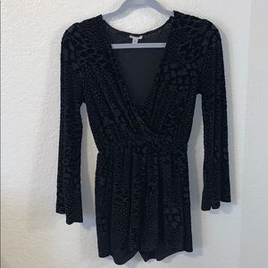 Black Animal Print Deep V Romper